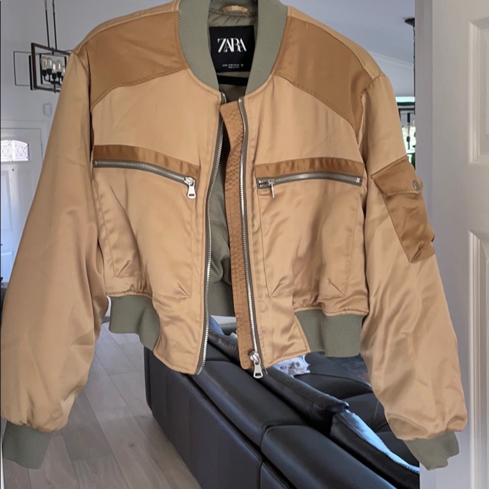 Cropped satin zara bomber puffer jacket